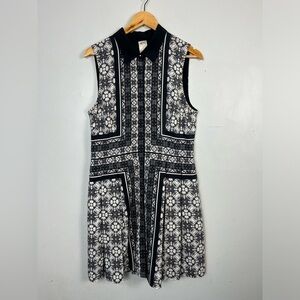 Ali Ra 12 Dress Silk Black White Geometric Collar Button Sleeveless